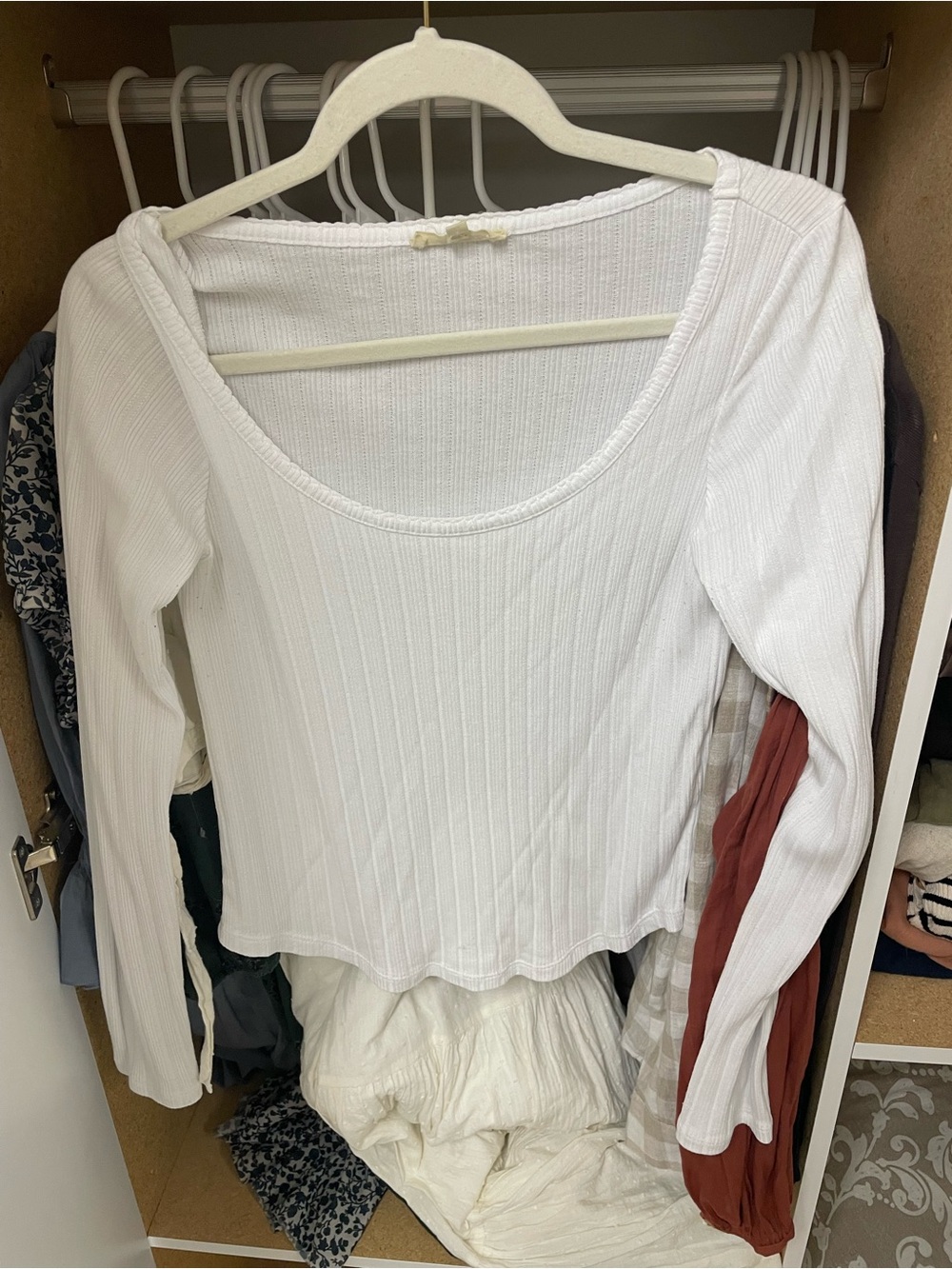 Madewell White Ribbed Scoop-Neck Long Sleeve Top